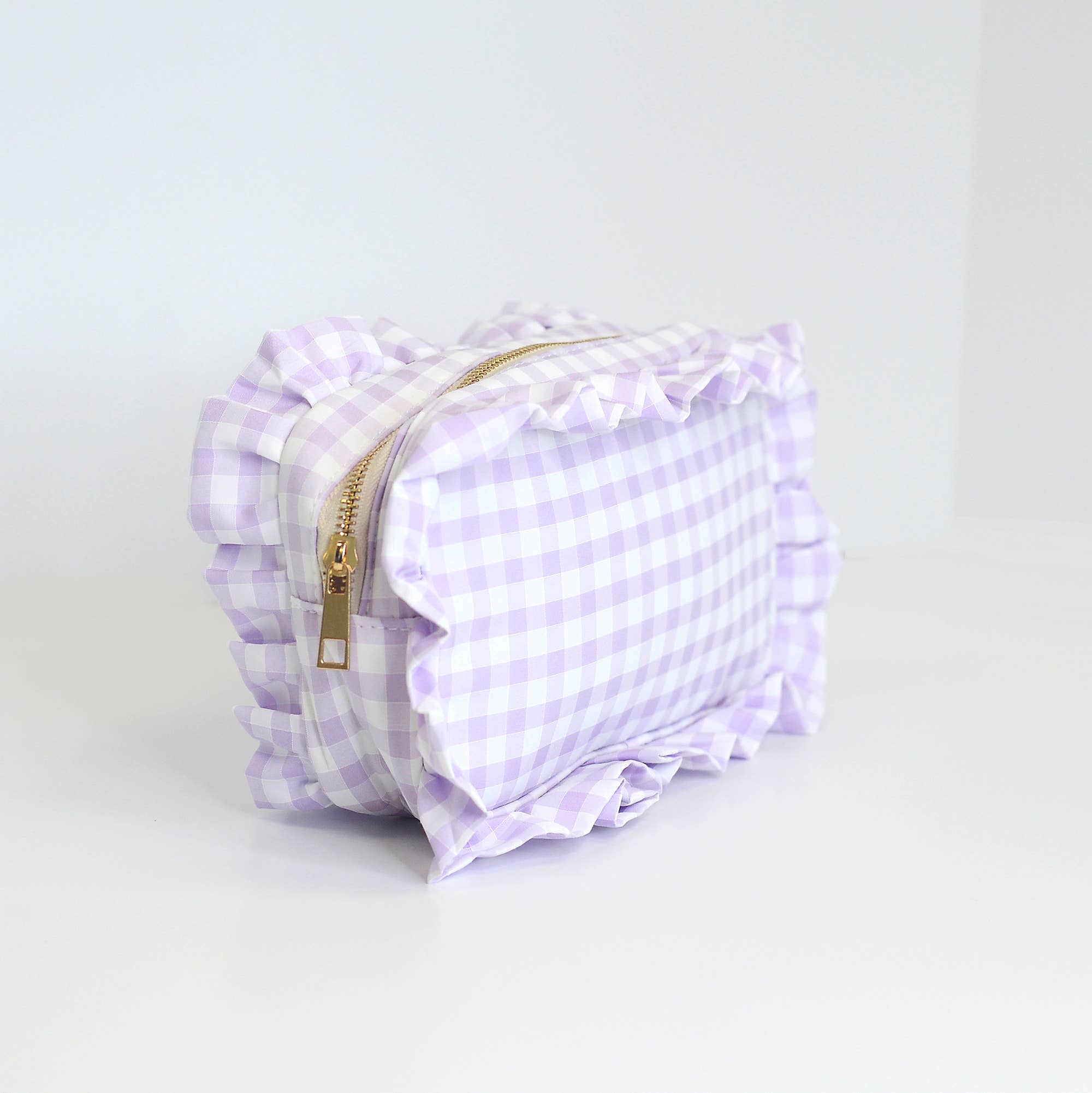 Mugsby - Wholesale Makeup/Cosmetic Bag - Gingham Ruffle Zipper Pouch Embroidery Friendly Cosmetic Bag21