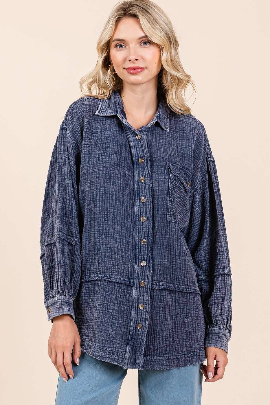 mittoshop - Venta al por mayor Camisa con botones - Mujer - CAMISA CON BOTONES DE GASA ARRUGADA Y LAVADO MINERAL7