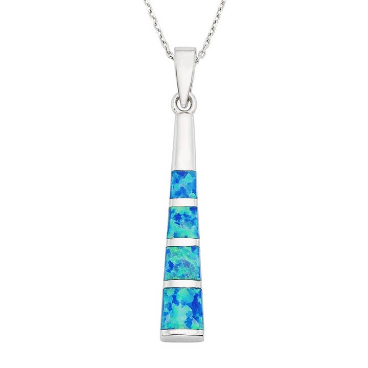 Opal Long Pendant – Sterling Silver with White or Blue Inlay for wholesale by International Excellence