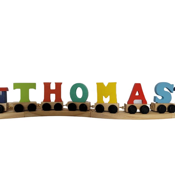 Ryan Town Toys & Gifts - Wholesale Wood Toy - Kids - Blue-Coloured Wooden Train - Kids' Name Train Toy