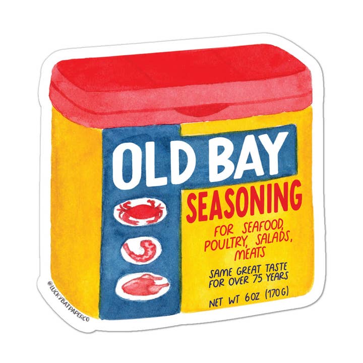 Old Bay Sticker for wholesale by Lucky Bat Paper Co.