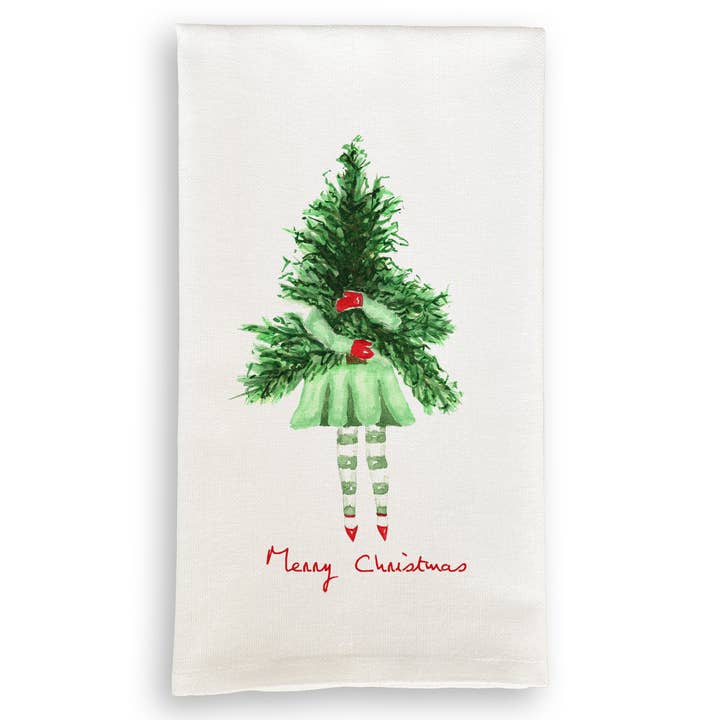 French Graffiti - Wholesale Tea Towel - Lady with Christmas Tree