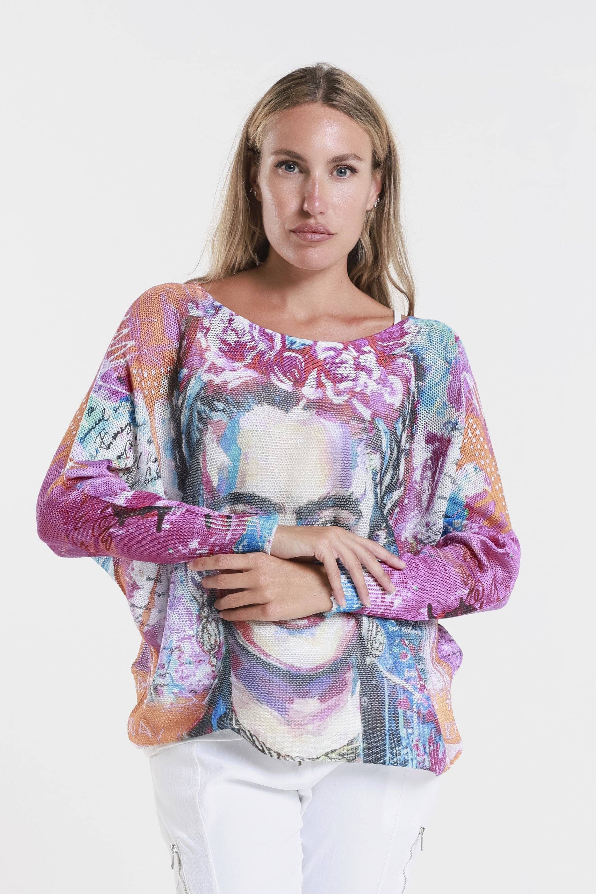 TINA Stephens Italy/Tees By Tina - Wholesale Blouse - Women's - Frida Danielle LS Batwing Open Knit Sweater (BLS424R)1