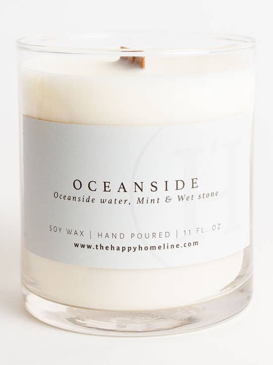11 oz Oceanside Wood Wick Candle for wholesale by The Happy Home Line