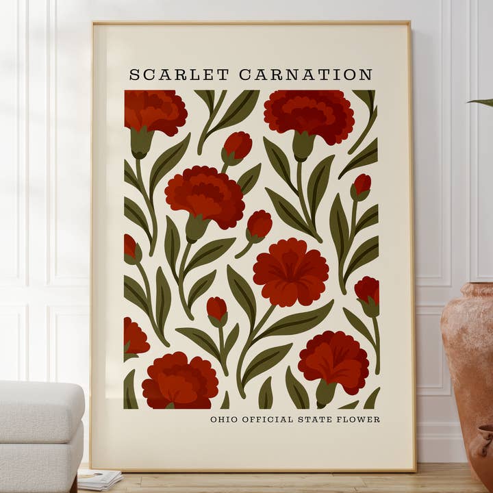The FlatFile Society - Wholesale Art Print - Ohio State Flower Art Print – Scarlet Carnation