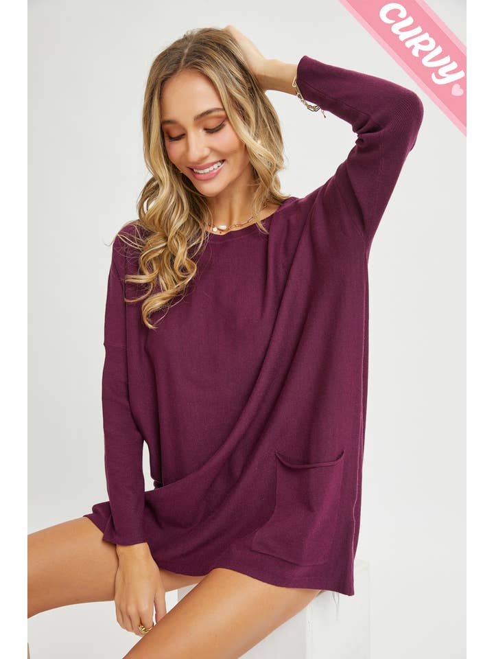 Sweet Lovely by Jen - Wholesale Tunic Sweater - Women's - FRONT POCKET OVERSIZE SWEATER PLUS SIZE66