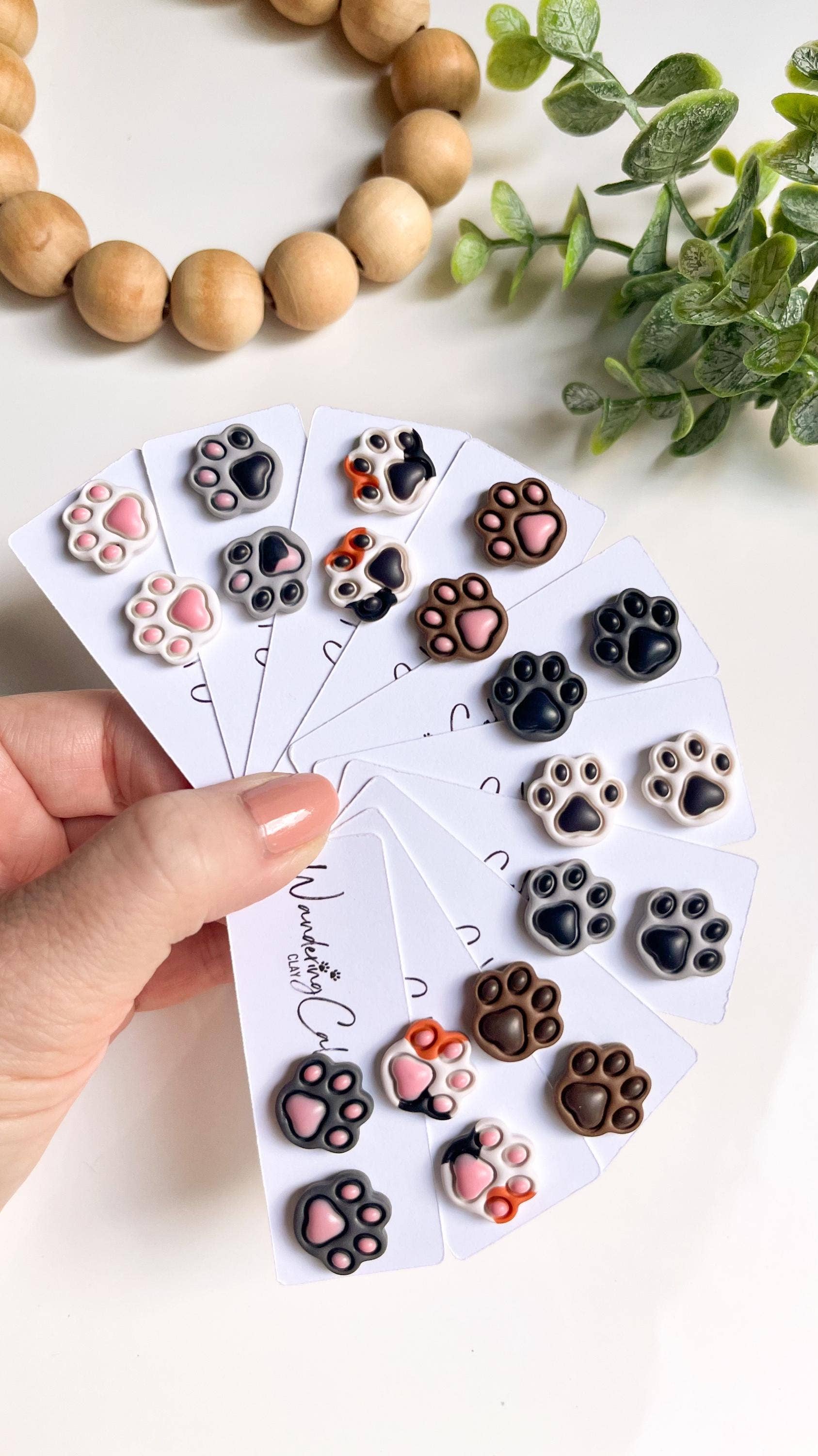WanderingCalicoClay - Wholesale Stud/Post Earrings - Cat Paw Print Clay Stud Earrings for Cat Lovers2