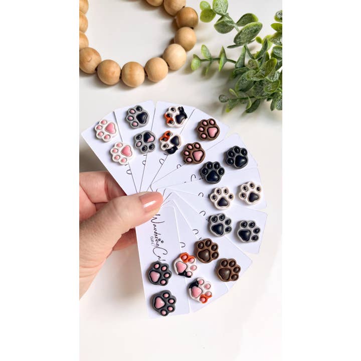 WanderingCalicoClay - Wholesale Stud/Post Earrings - Cat Paw Print Clay Stud Earrings for Cat Lovers2
