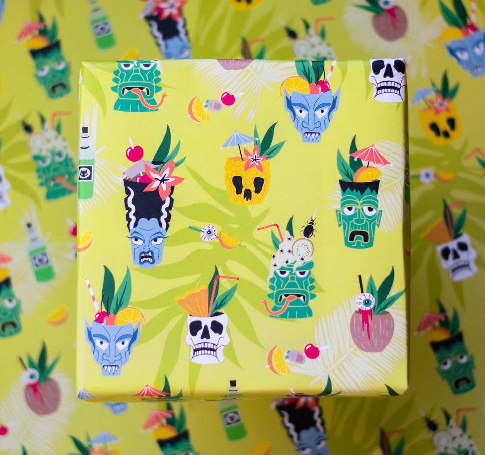 Spooky Cat Press - Wholesale Flat Wrap - Tiki Cocktails Gift Wrap (1 Sheet)3