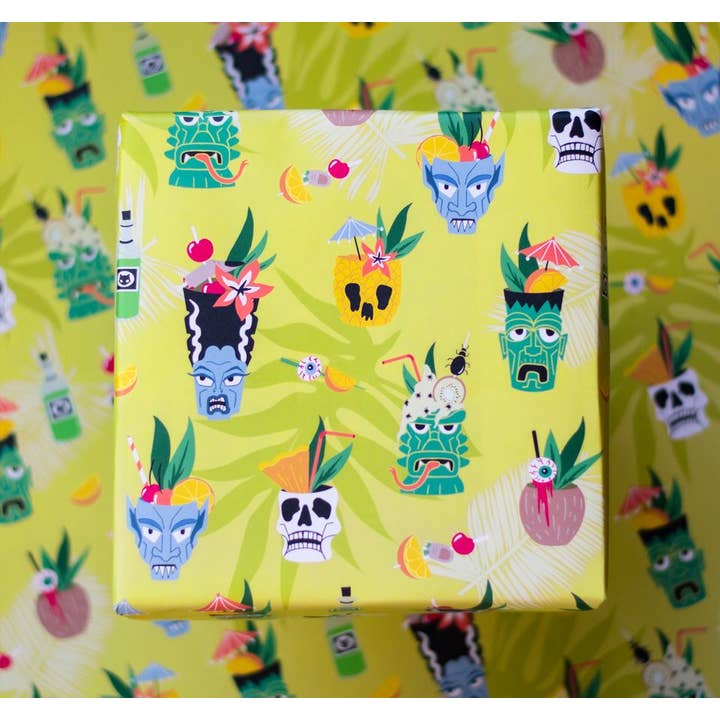 Spooky Cat Press - Wholesale Flat Wrap - Tiki Cocktails Gift Wrap (1 Sheet)3