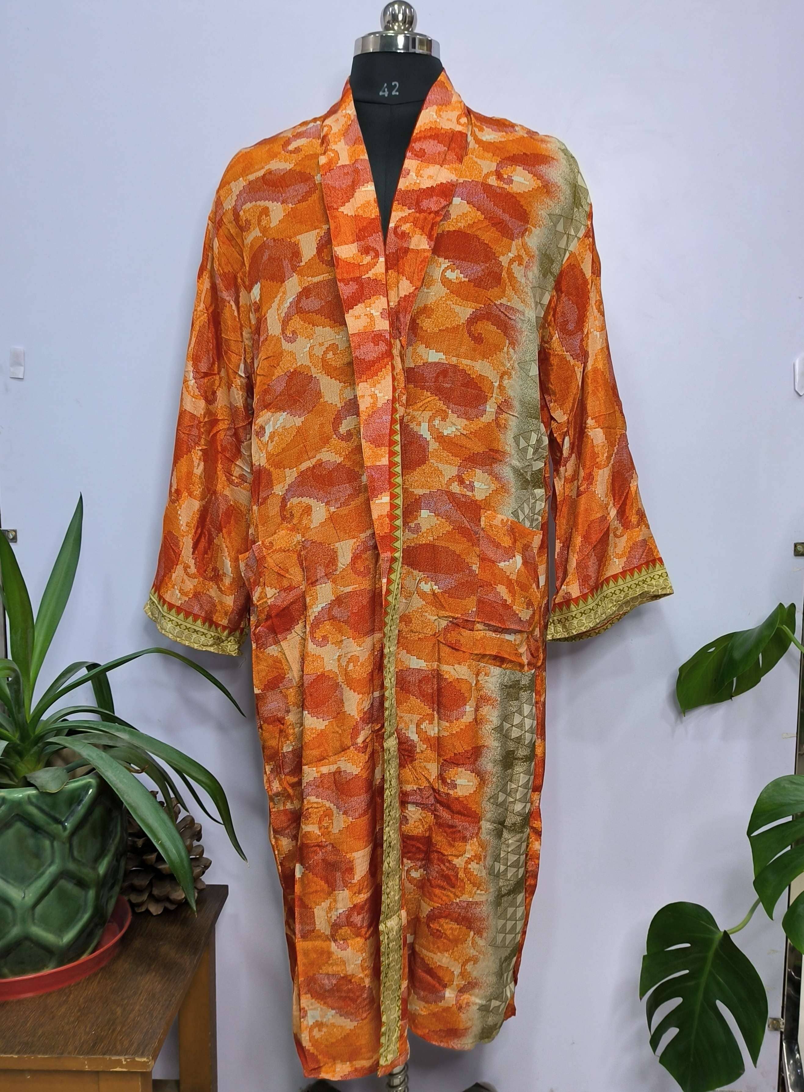 The Eastern Loom - Wholesale Robe - Men's - Men's Silk Recycled Sari Boho Kimonos Regal Lounge Robe6