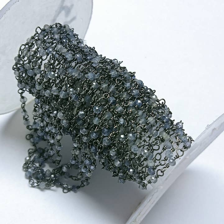 Naturlig tanzanit perlekæde med wire-indpakket rosenkrans 3mm-3,5mm for engroshandel hos Rishi Jewelry