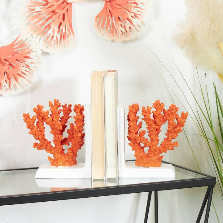 UMA Home Decor - Wholesale Bookend - Coastal Orange Polystone Bookends Set