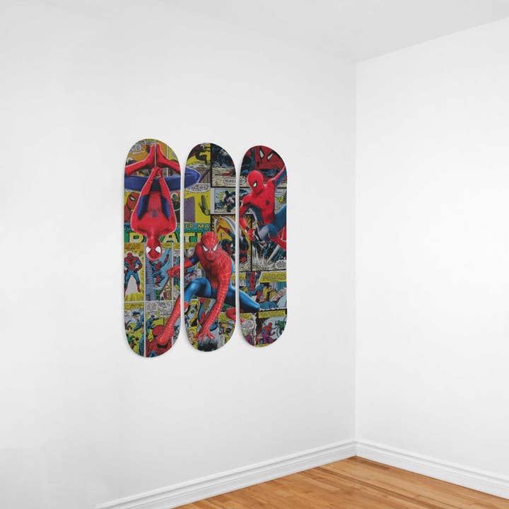 SkateboardArtsy – wholesale Wall Accent – 3 Spider-Man | Skateboard Deck Wall Art | Wall Hanging Room Decoration | Skateboard Deck Floating Wall Mount | Marvel | Gifts1