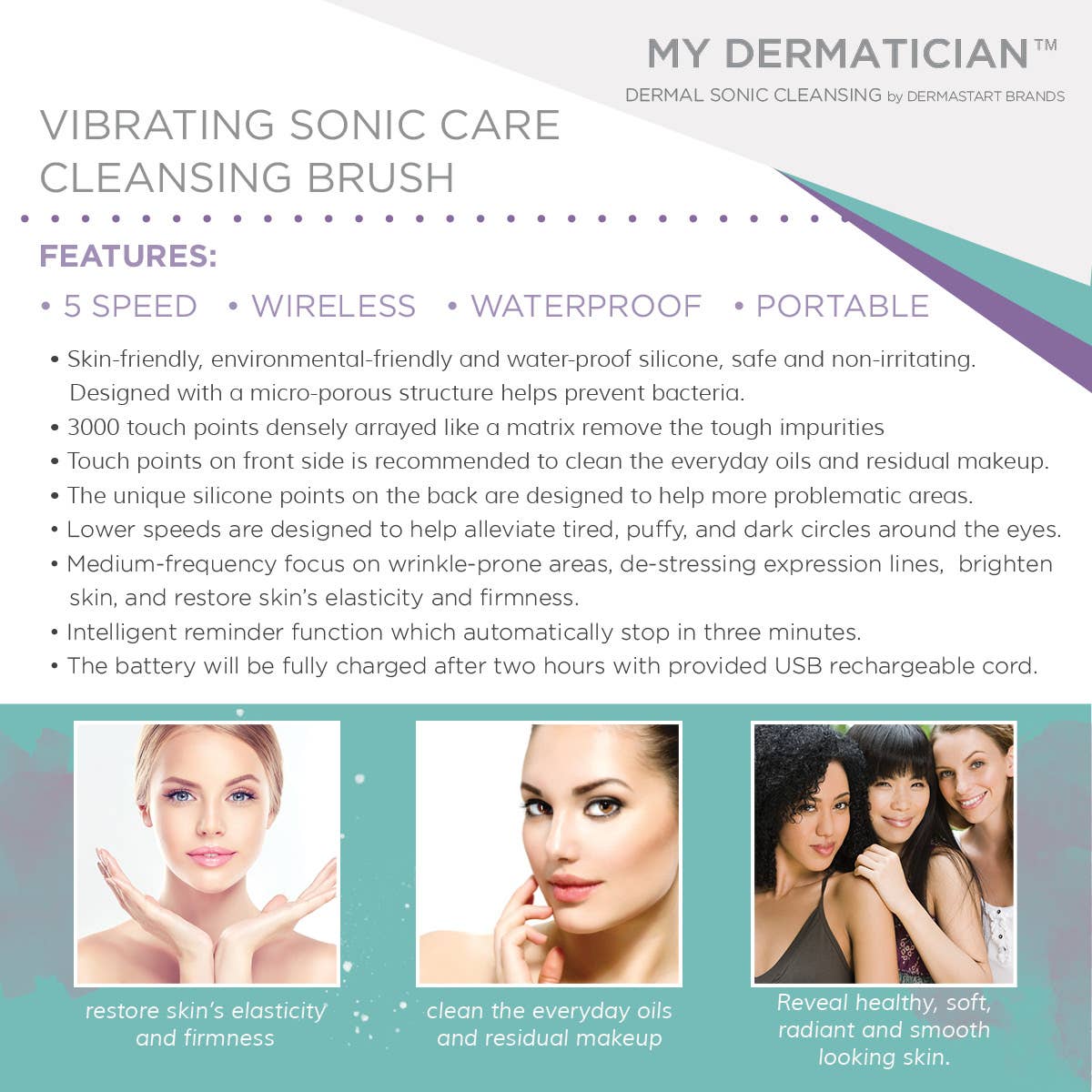 Dermastart Brands - Vente Appareil électrique pour soins de la peau - Brosse Nettoyante Sonic Timeless Noir3