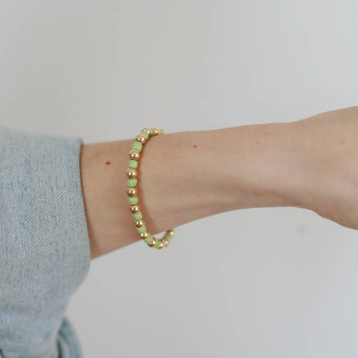 Gold Ball + Mini Bead Bracelet: Kiwi for wholesale by The Worthy Co