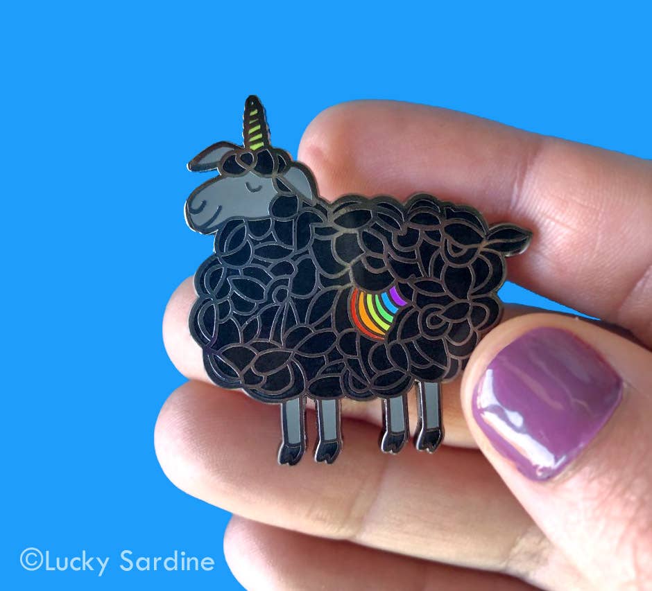 Lucky Sardine - Wholesale Lapel Pin/Button - Black Sheep Unicorn, Rainbow Magical Enamel Pin3