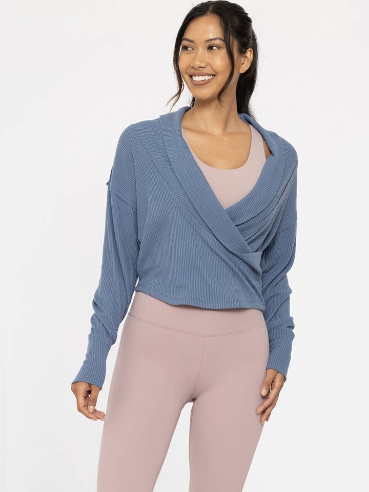 Mono B - Wholesale Knit Top - Women's - Ballet Chic Ribbed Wrap Top