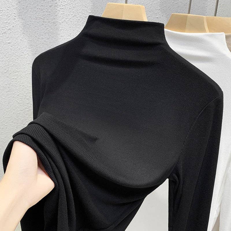 SVART Enfärgad långärmad tröja med hög hals för wholesale på Faire0