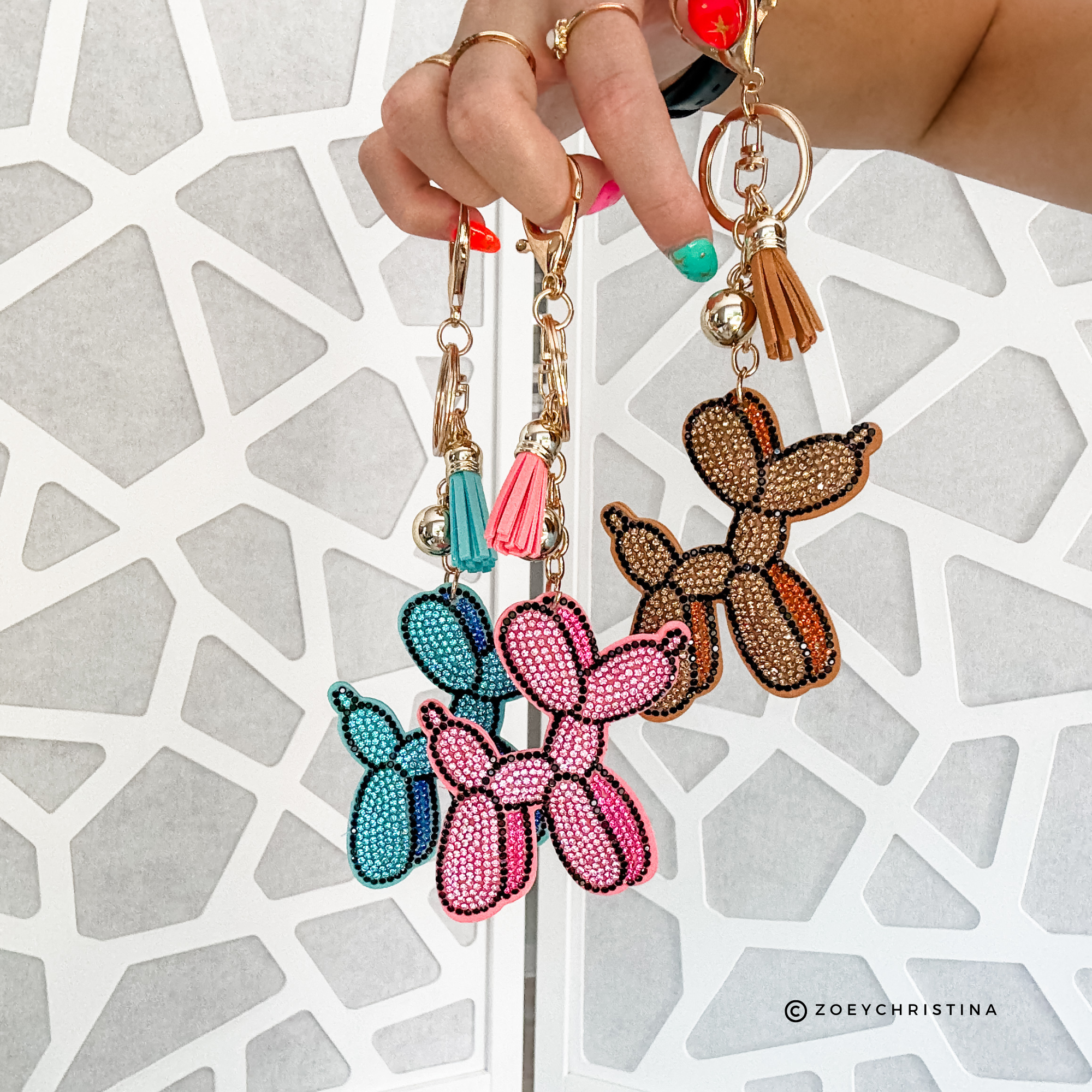 Zoey Christina - Wholesale Keychain - Unisex - Rhinestone Balloon Dog Keychain Sparkly Keychain Accessory3