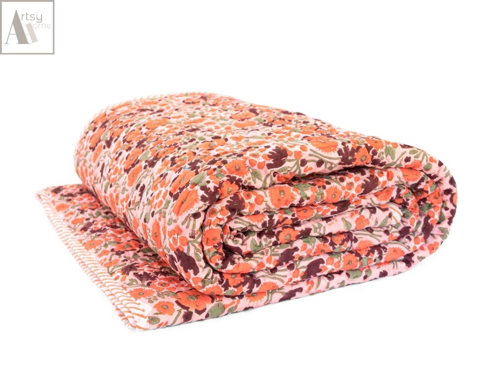Artsy Home - Wholesale Quilt - Indian Hand Block Printed Cotton Kantha Quilt Cotton Blanket0