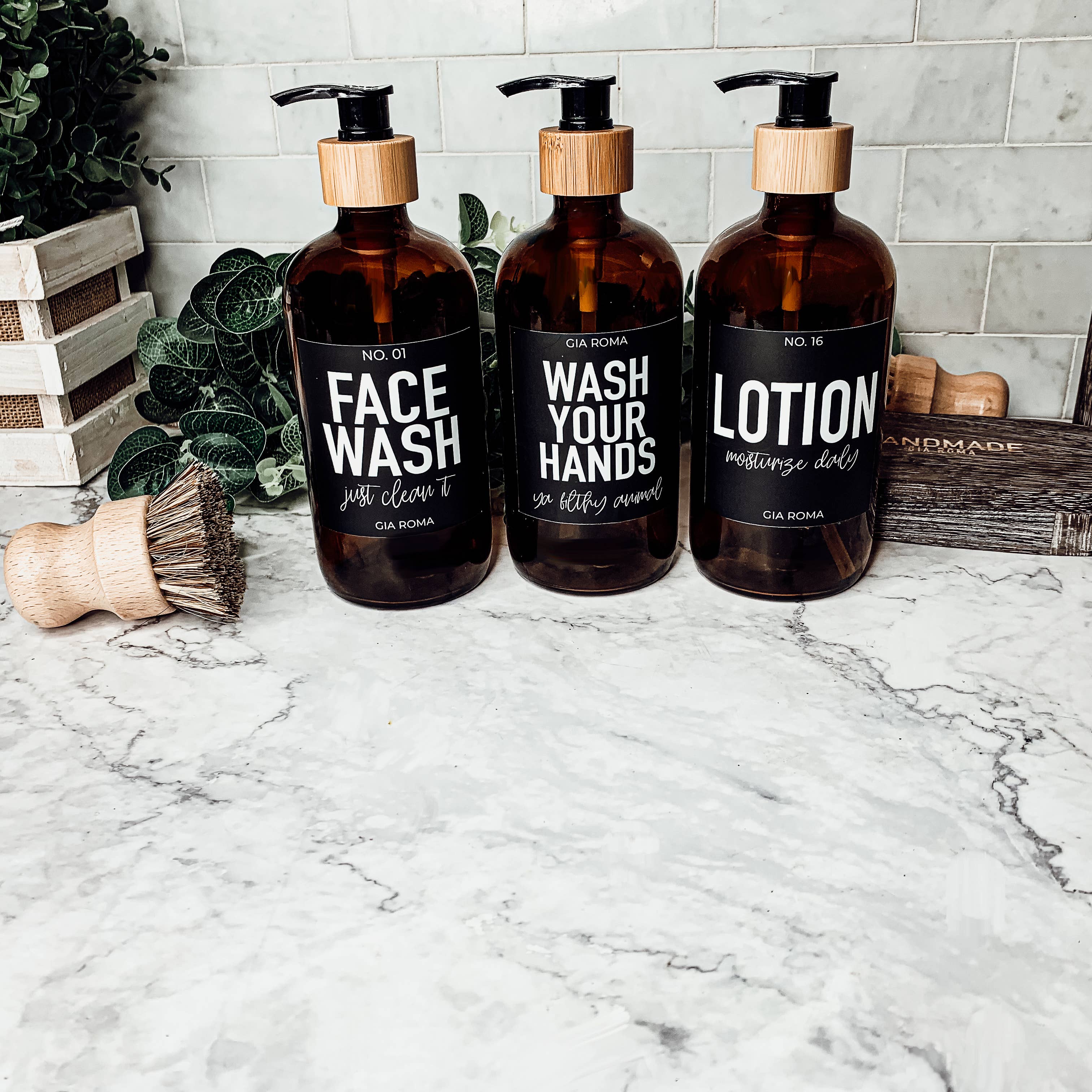 Gia Roma - Vendita all'ingrosso Dispenser per sapone - Dispenser di sapone, flaconi dispenser di ricarica in vetro ambrato da 16 once18