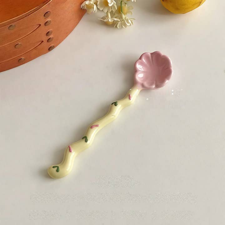 Otterware - Wholesale Table Spoon (Cutlery) - Whimsical Wavy Handle Flower Ceramic Dessert Spoons 4 colors1