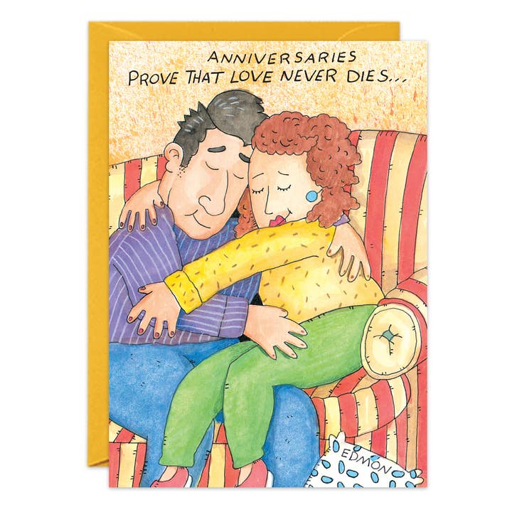 Love Falls Asleep Anniversary Card - 1777 for wholesale by Oatmeal Studios