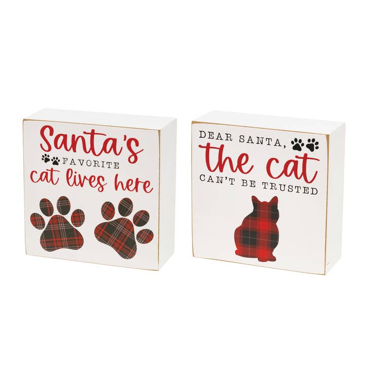 Santa's Favorite Cat Box Sign, 2 Assorted for wholesale by The Hearthside Collection