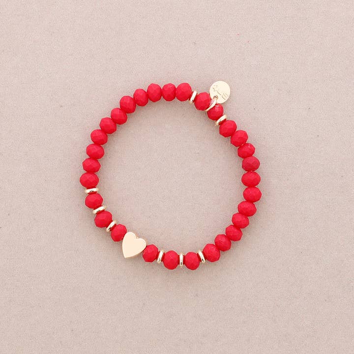 Sonata – Pulseira de missangas por atacado – Pulseira elástica com coração metálico e cristais facetados6