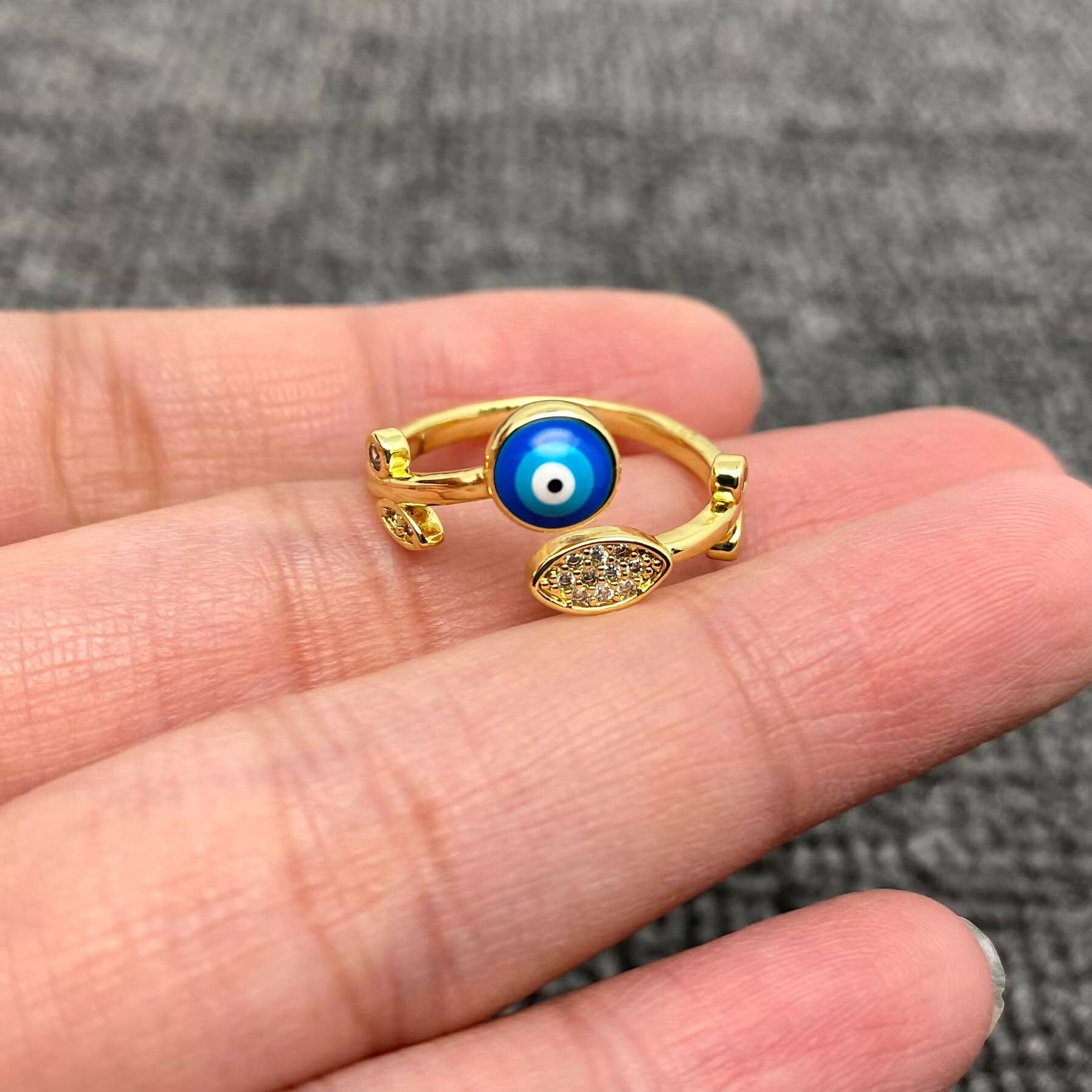 Mio Queena - Wholesale Cocktail/Statement Ring - Enamel Rhinestone Turkey Eye Evil Eye Golden Adjustable Rings15