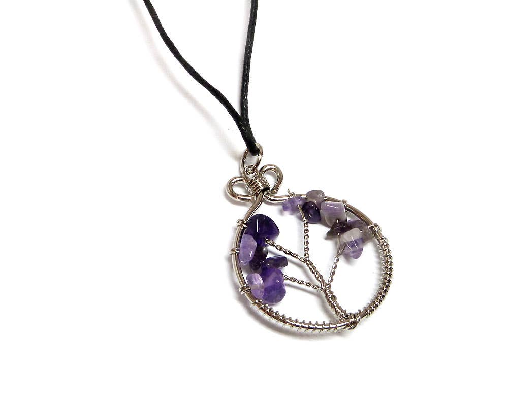 Pichincha - Wholesale Pendant/Charm Necklace - Round Chip Stone Tree of Life Wire Wrapped Pendant Necklace6