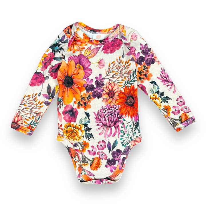 Long Sleeve Baby Bodysuit - Cottage Floral for wholesale by Pink Elephant Brands