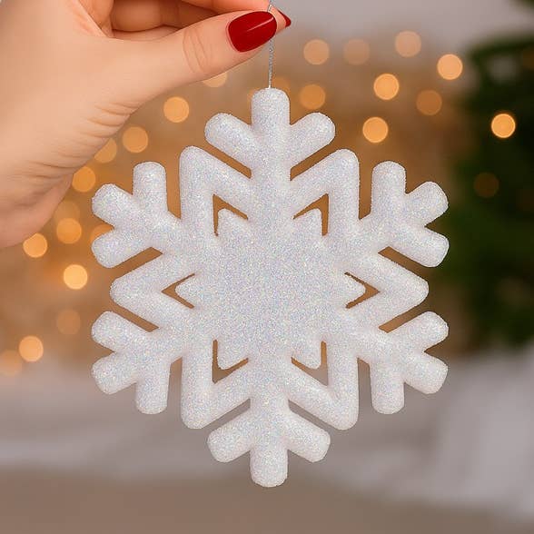 Kerstornament Witte Glitter Sneeuwvlok 7-1/2" voor wholesale door Factory Direct Craft