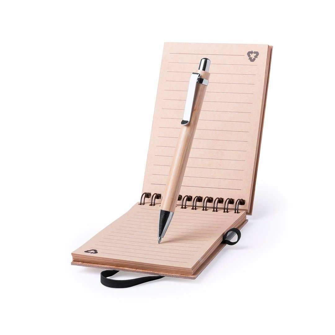 Ekoobou – Großhandel Notizblöcke – Tumiz Notizblock mit Bambuseinband und Kugelschreiber1