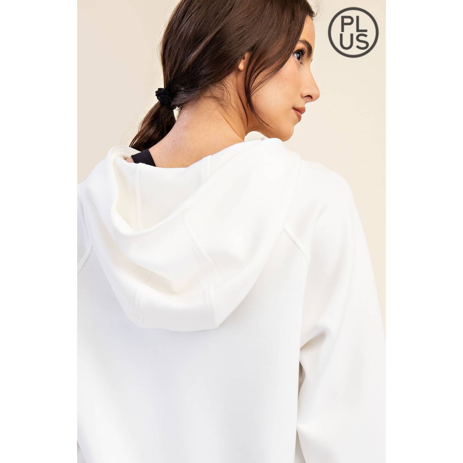 Rae Mode - Vente Veste de sport – femme - VESTE À CAPUCHE QUART DE ZIP EN SCUBA MODAL GRANDE TAILLE14