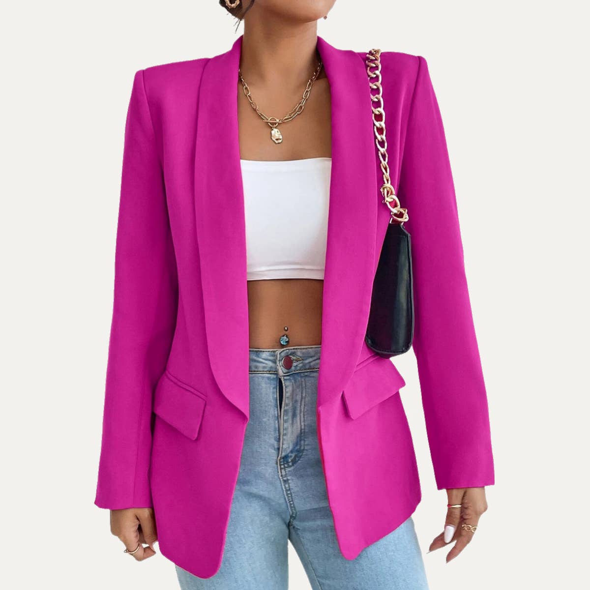 The Moment Collection - Vente Blazer – femme - Blazer intemporel uni à manches longues et col ouvert4