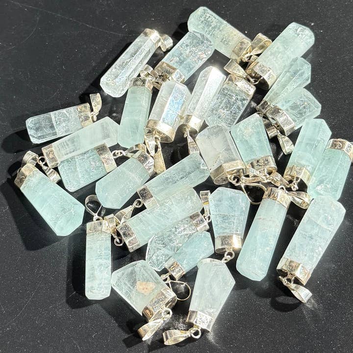 AQUAMARINE PENDANTS WITH STERLING SILVER for wholesale by Metaphysical & Healing Crystals