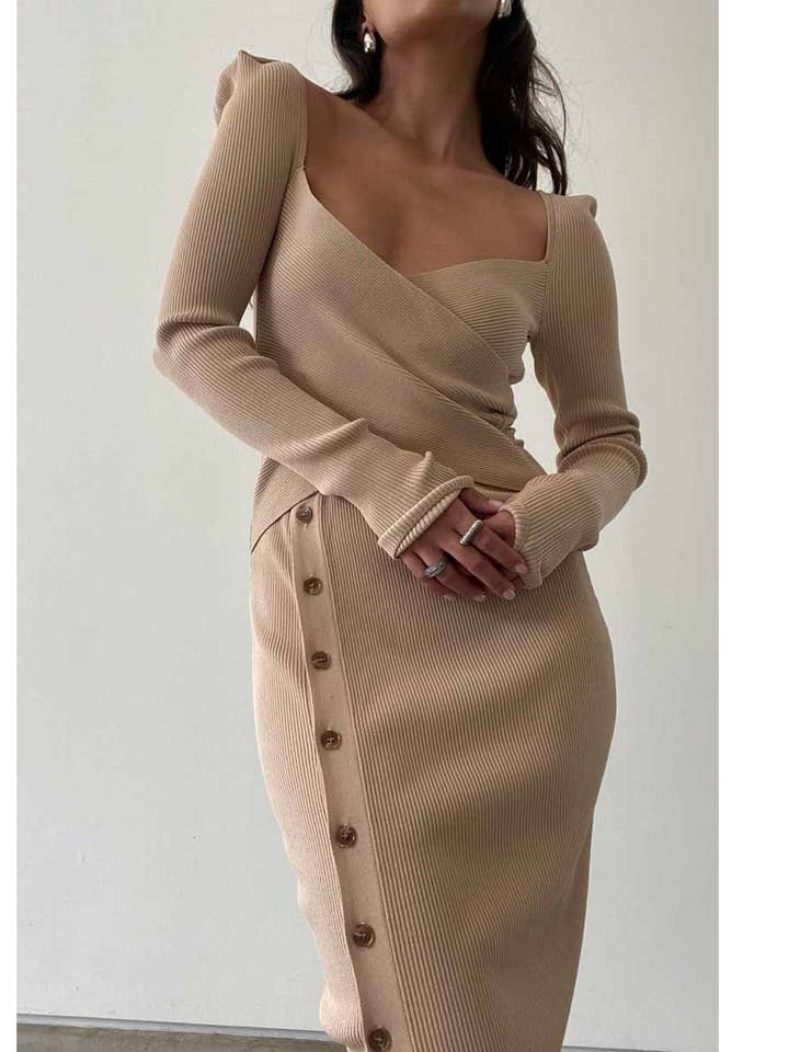 Everyday Ribbed Wrap Midi Dress for Women C2544D for wholesale by Et Clet