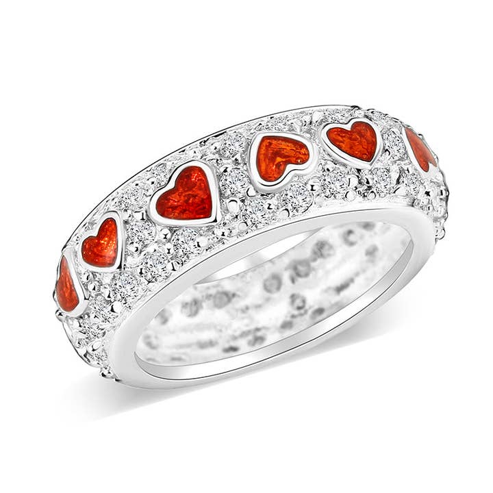 LO5W012- Rhodium Plated Ring with Crystal Glass In Red for wholesale by Alamode