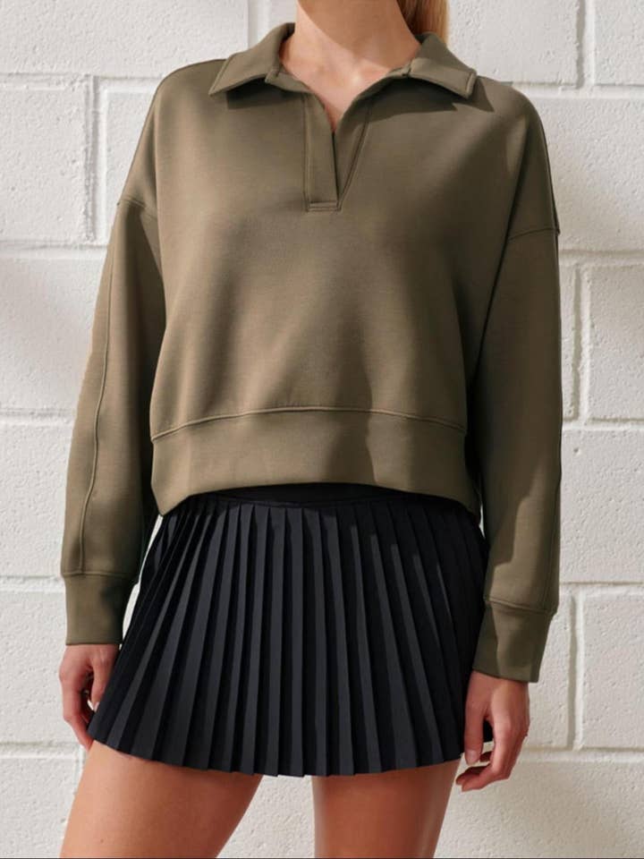 Rosa Clothing - Wholesale Sweatshirt - Women's - V-neck sloucy pullover preppy cropped sweatshirt5