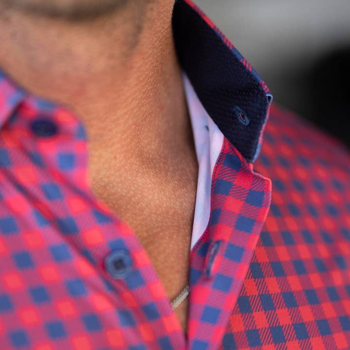 Tough Apparel - Venta al por mayor Camisa con botones - Hombre - Camisa Deportiva Hustle - Manga Larga - Cuadros Rojo y Azul Marino10