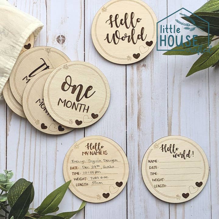 Baby Milestone Rounds, Wooden Milestone Discs, Newborn Photo for wholesale by Little House Crafted