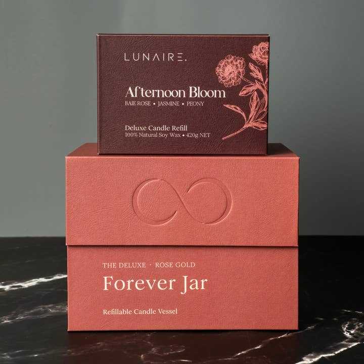 Lunaire - Wholesale Jar/Filled Candle - Rose Gold Jar + Afternoon Bloom Pod1