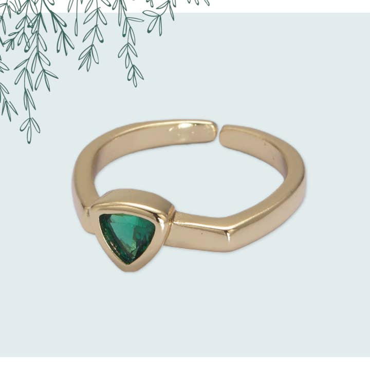 Aim Eternal - Vendita all'ingrosso Anelli con pietra singola/solitario - Anello elegante in oro con triangolo rovesciato verde con zirconia cubica cubica