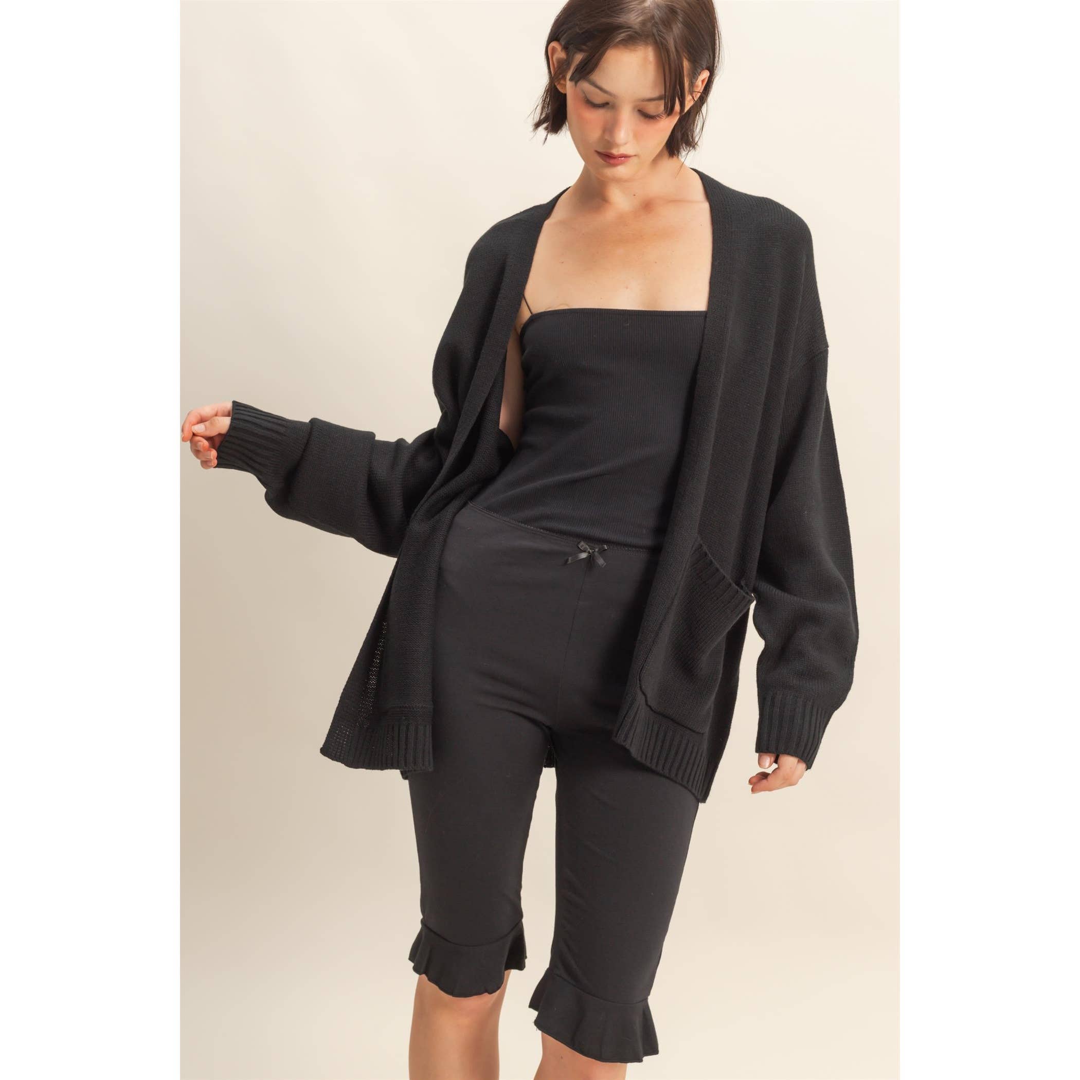 Double Zero - Venta al por mayor Cárdigan - Mujer - Cárdigan de Punto Abierto de Talla Grande con Bolsillos2