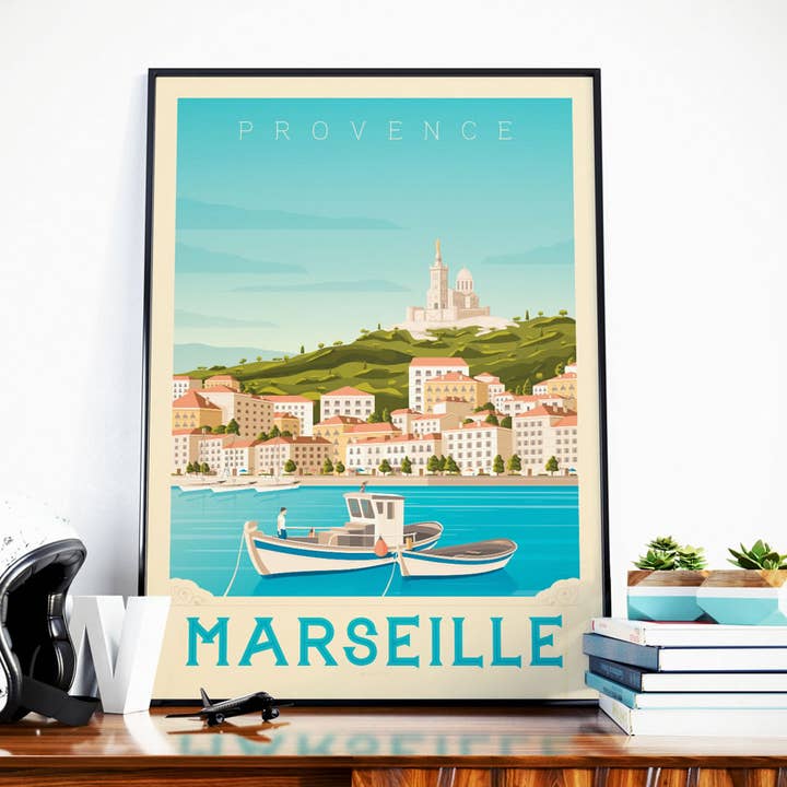 Marseille Le Vieux Port - France travel poster for wholesale by Olahoop Travel Posters