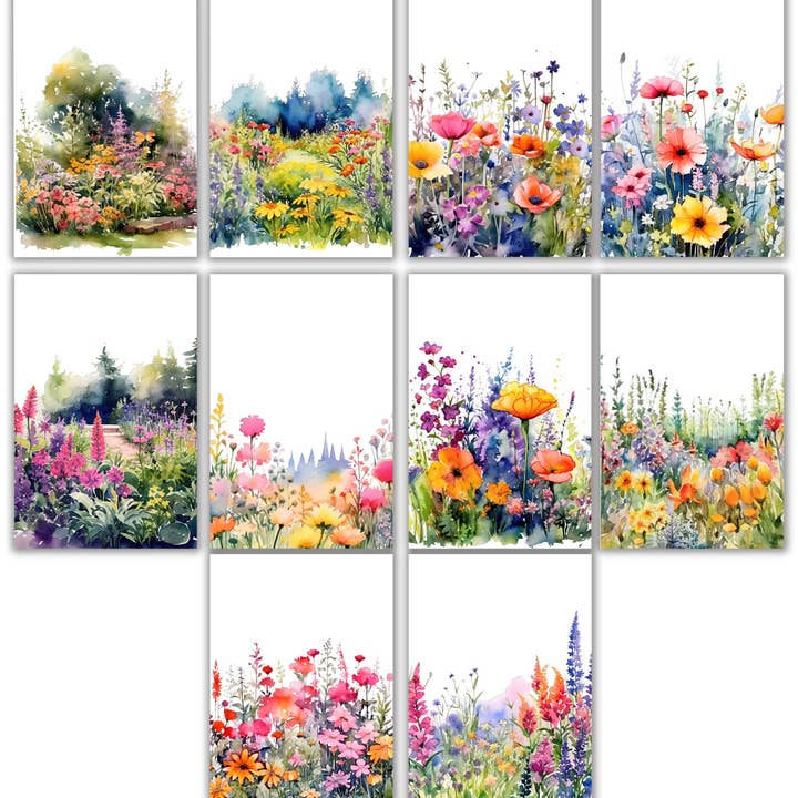 10 Handmade Notecards 4x6 with Envelopes Blank Folded Wildflowers for wholesale by Blue Morning Expressions