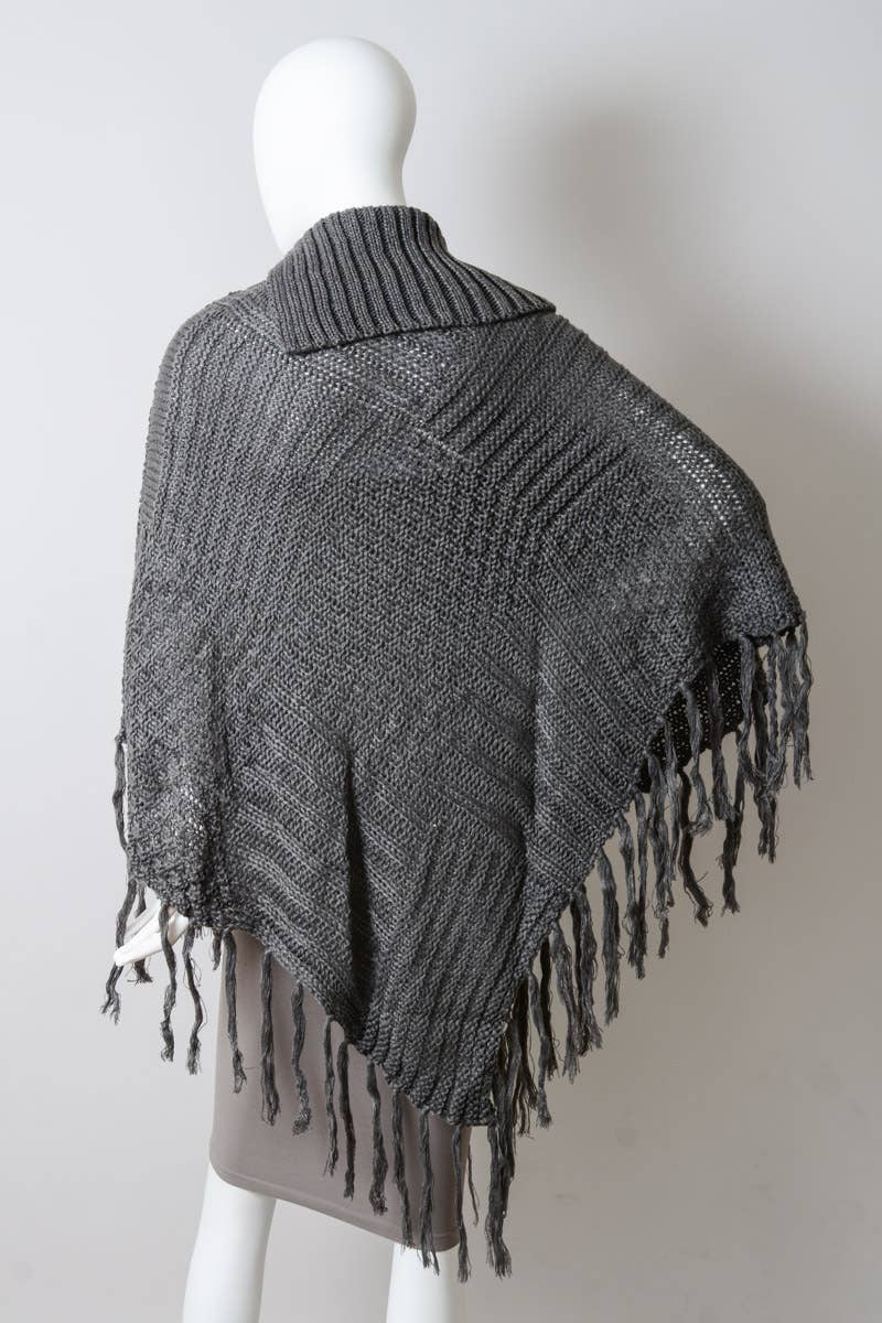 Leto Accessories - Wholesale Poncho - Women's - Turtleneck Cable Knit Poncho With Tassels1