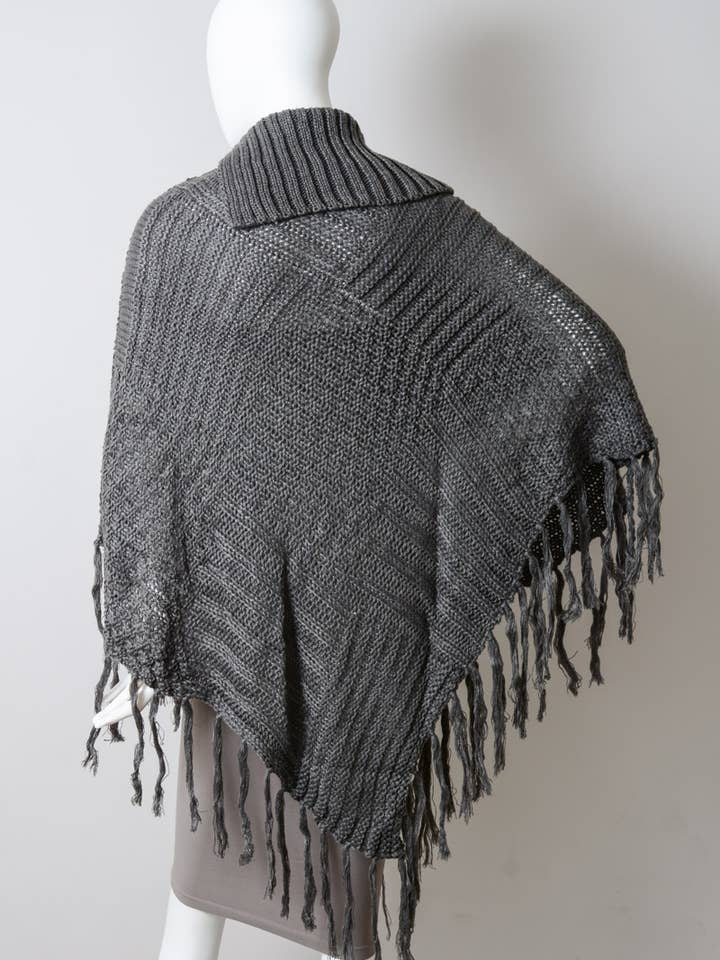 Leto Accessories - Wholesale Poncho - Women's - Turtleneck Cable Knit Poncho With Tassels1